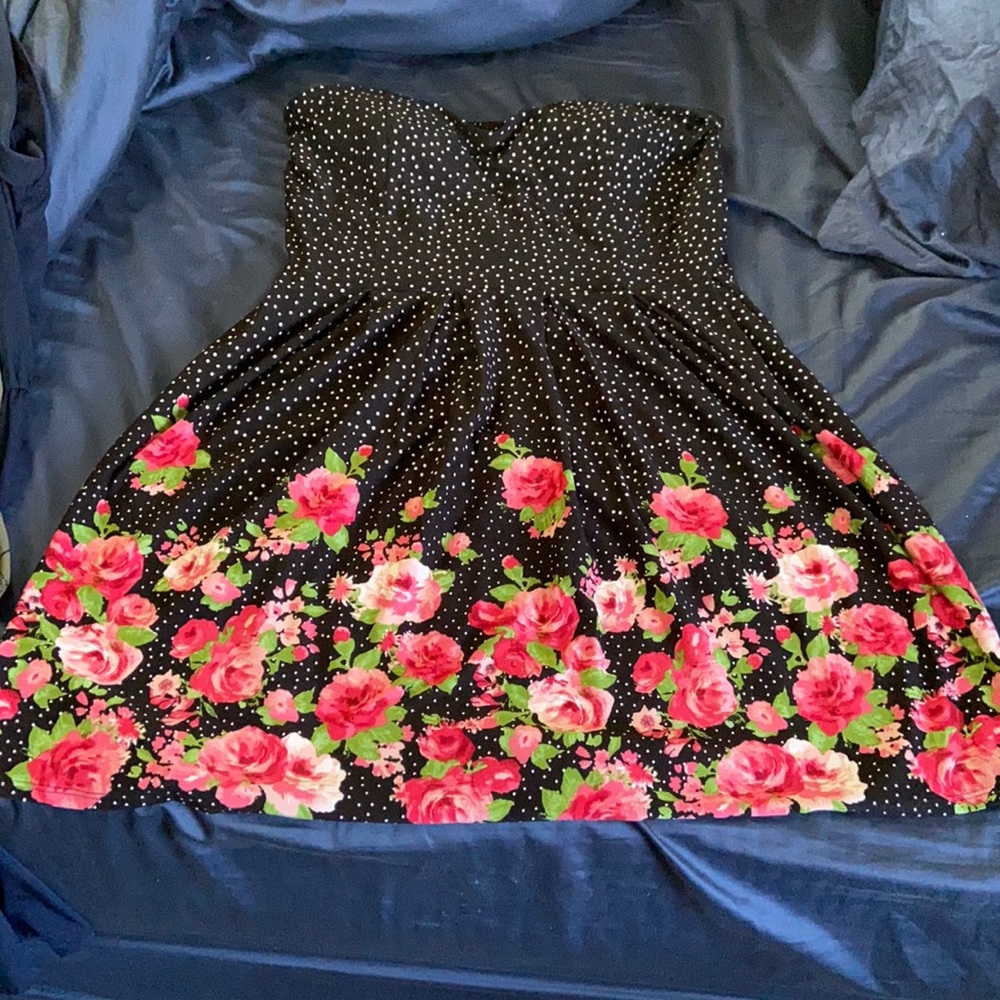 Black & Roses Mini Strapless Dress